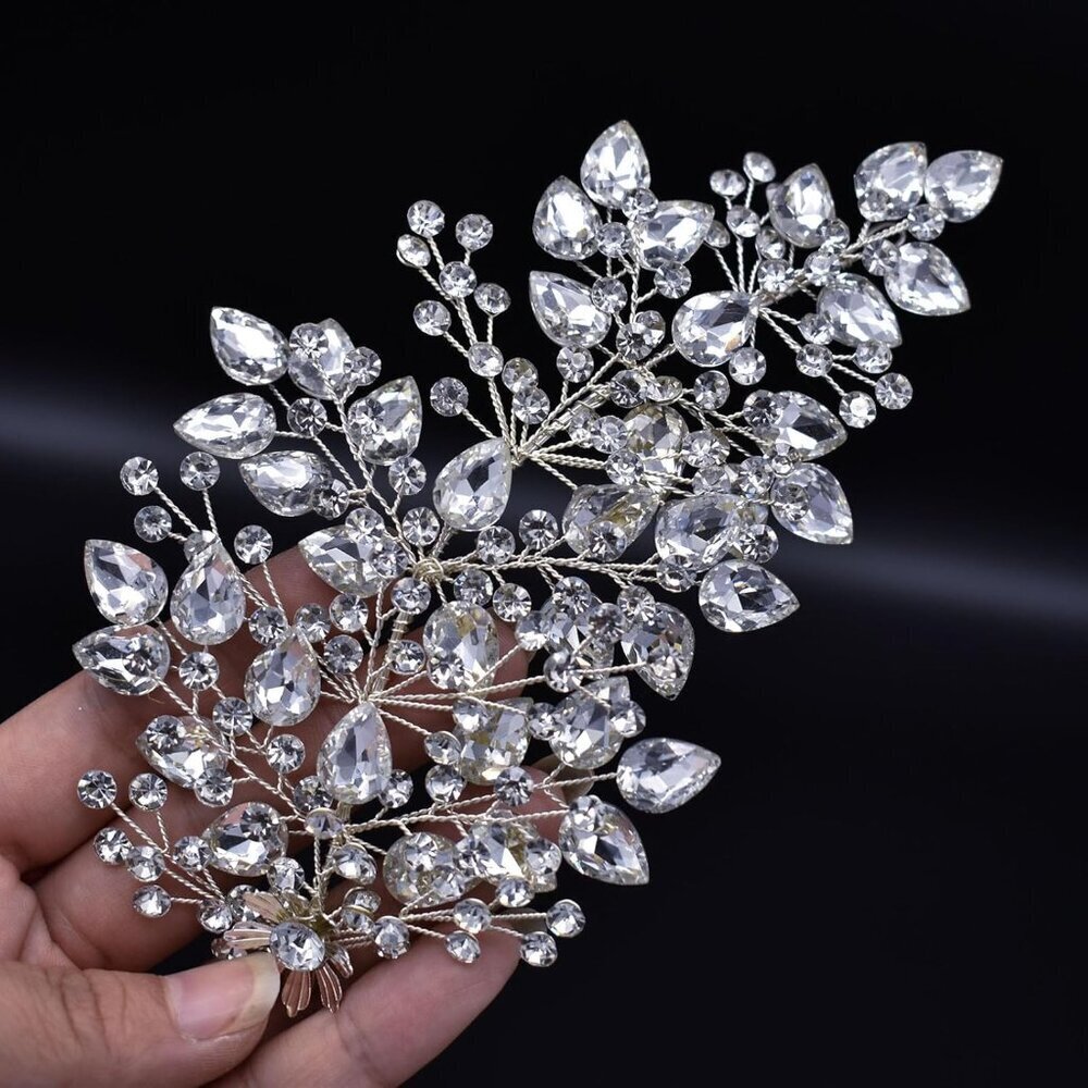 Wedding Hair Pieces Rhinestone Bridal Headband Handmade Silver for Brides - Picture 5 of 6
